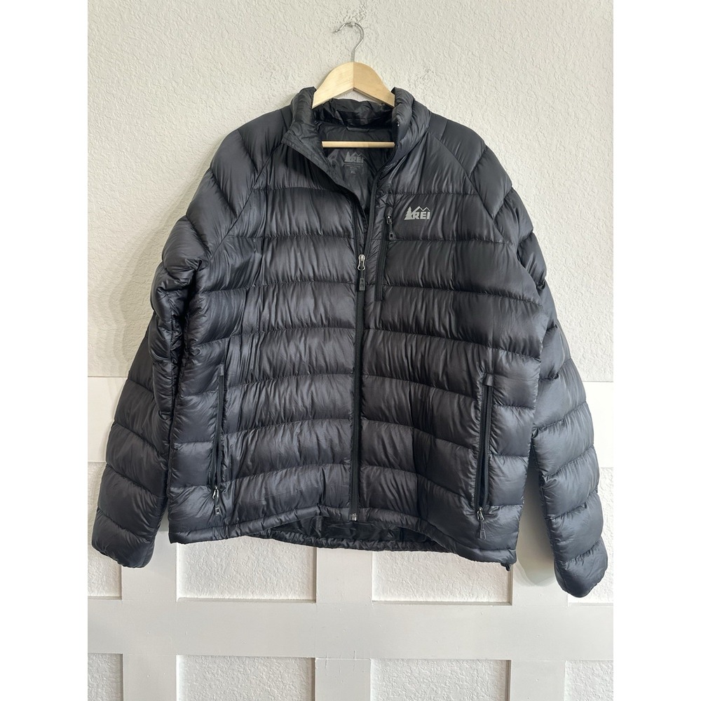REI Co-op Puffer Jacket Mens XL Black Full Zip Primaloft Down Insulated Coat